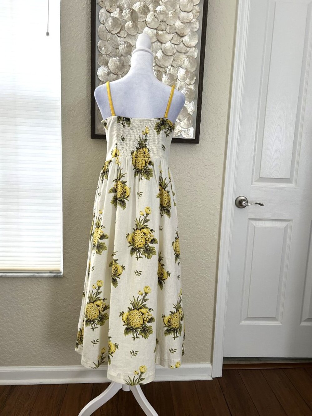 Tahari Linen Blend Pineapple Midi Dress